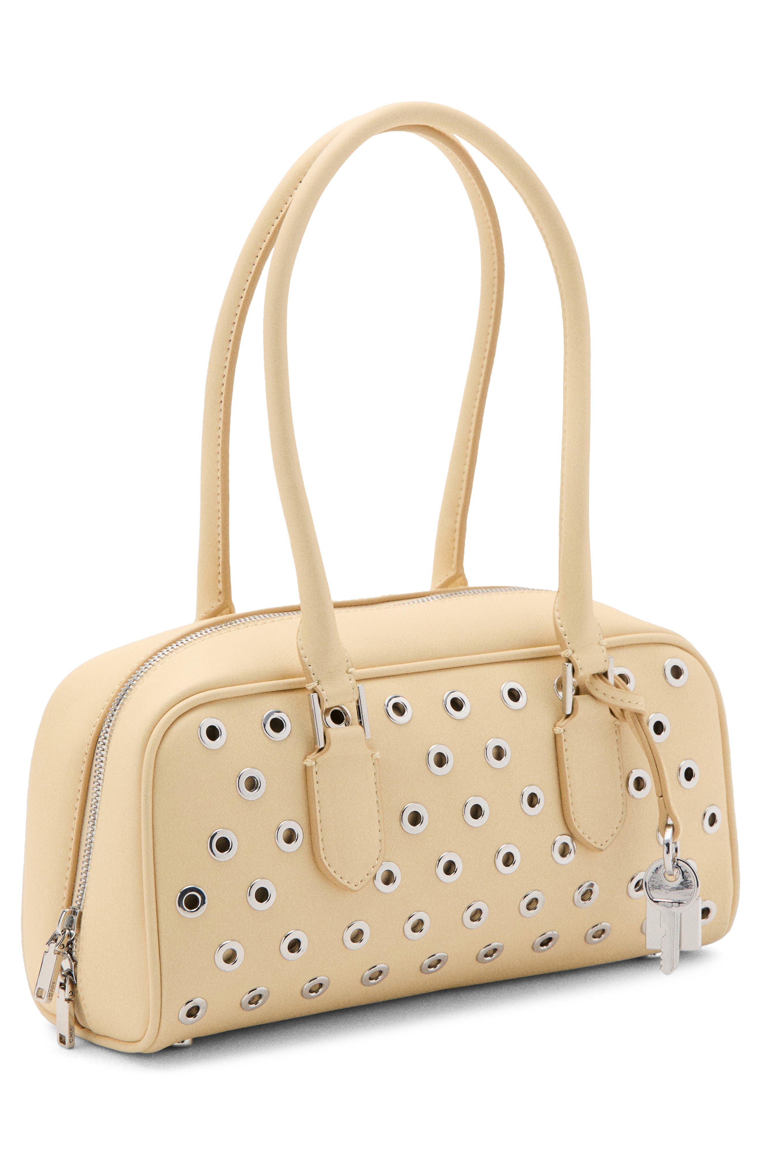 MANGO Faux Leather Eyelets Bowling Bag, Alternate, color, Vanilla