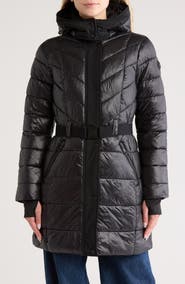 Michael Kors Hooded Belted Long Puffer Jacket