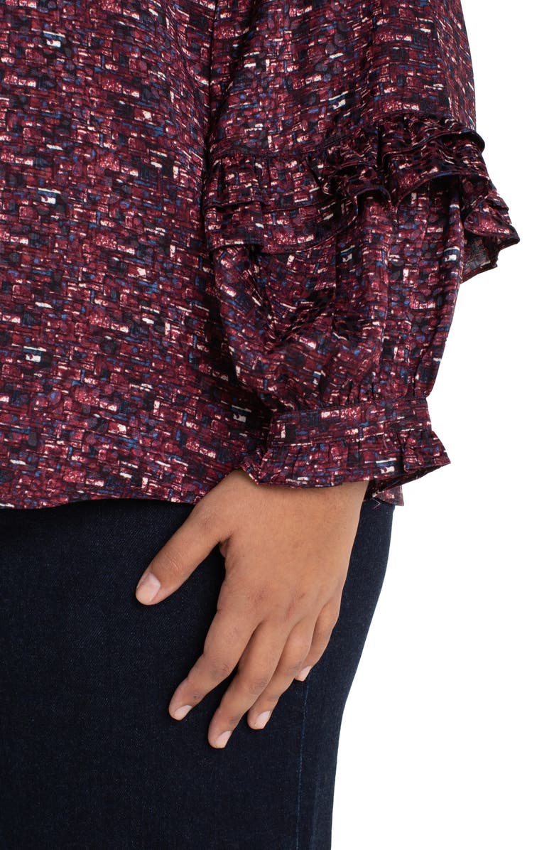 Liverpool Los Angeles Ruffle Balloon Sleeve Top, Alternate, color, Burgundy Multi