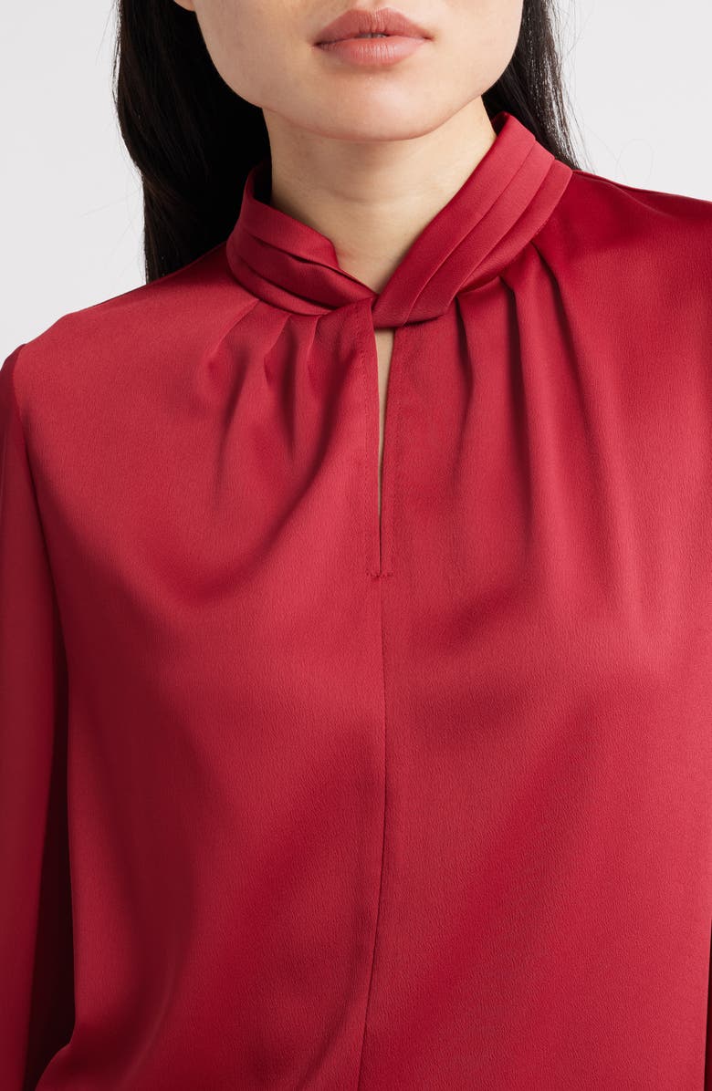 Misook Twist Front Crépe de Chine Top, Alternate, color, Scarlet Red