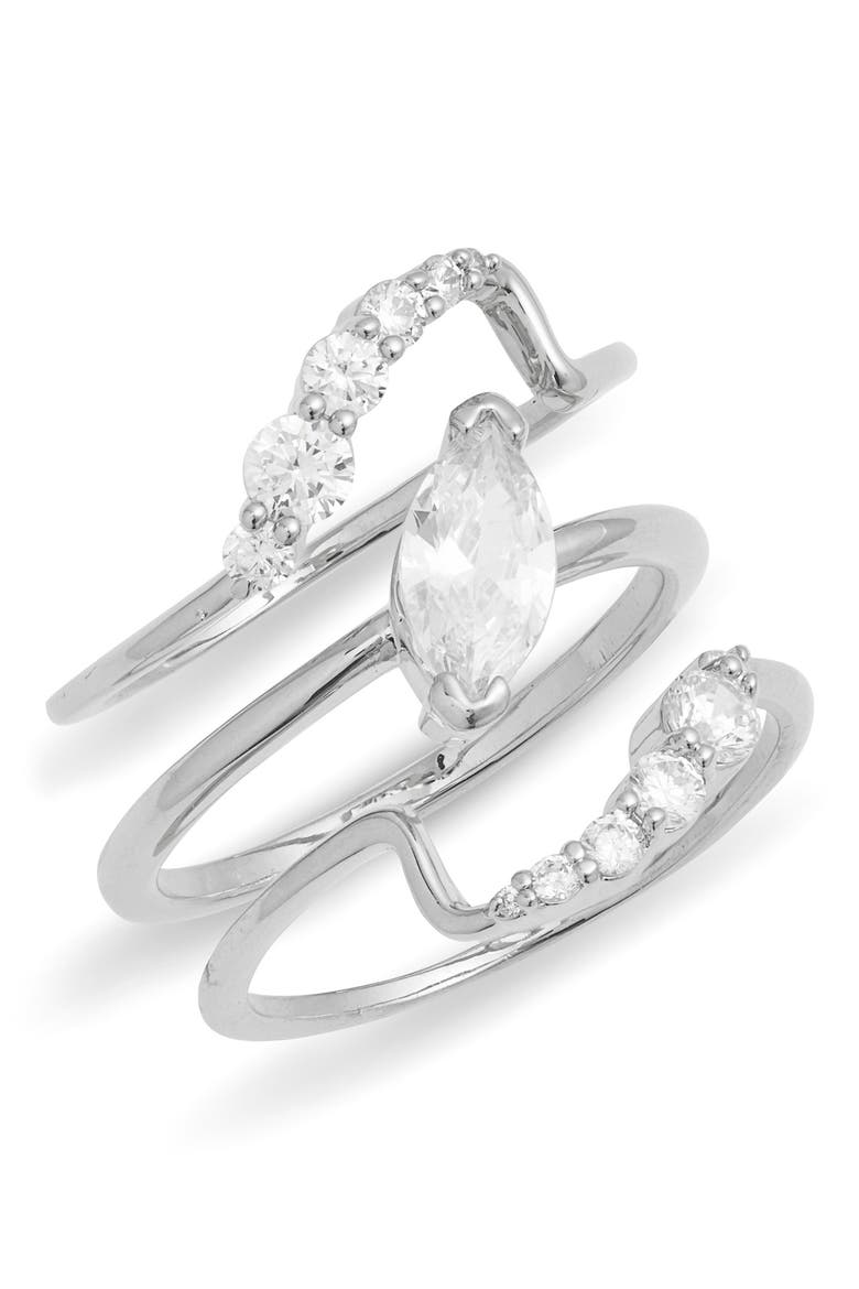 Set of 3 Cubic Zirconia Stackable Rings, Main, color, CLEAR- SILVER