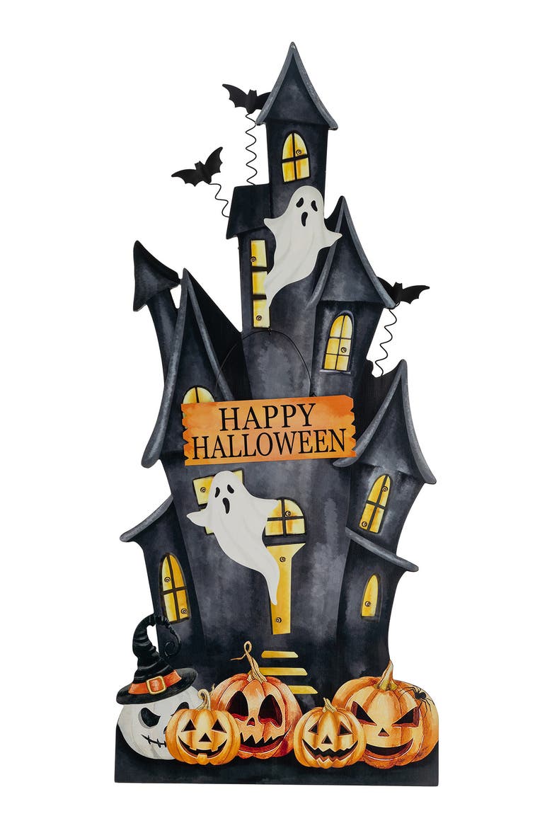 30"H Halloween Lighted Wooden Haunted House Porch Decor, Alternate, color, Black