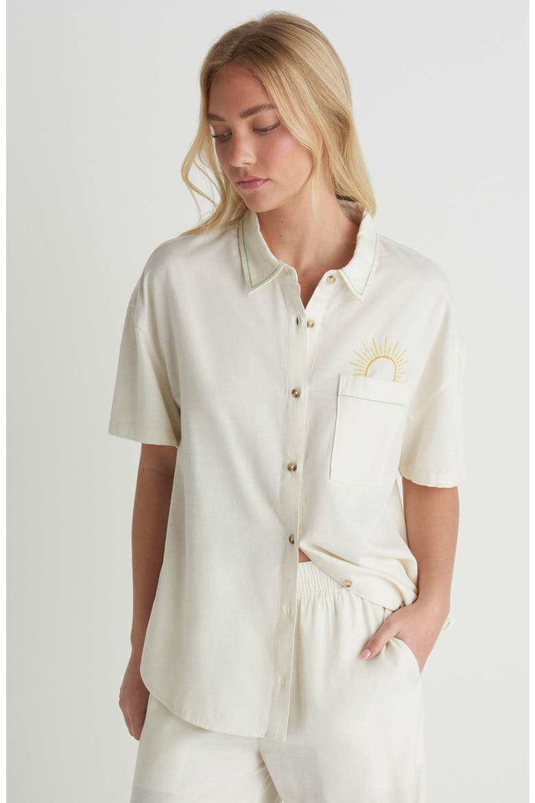Goldie Embroidered Boyfriend Button-Up Shirt, Alternate, color, OFF WHITE