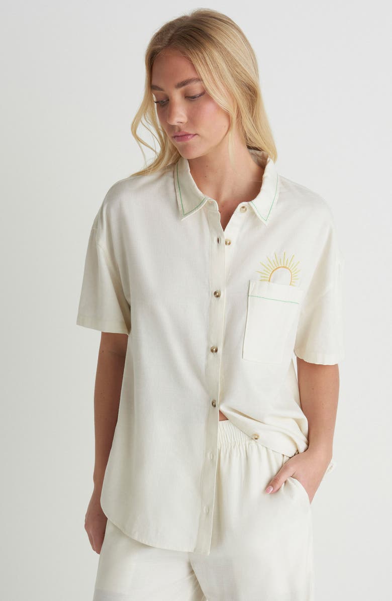 Hurley Goldie Embroidered Boyfriend Button-Up Shirt, Alternate, color, Off White