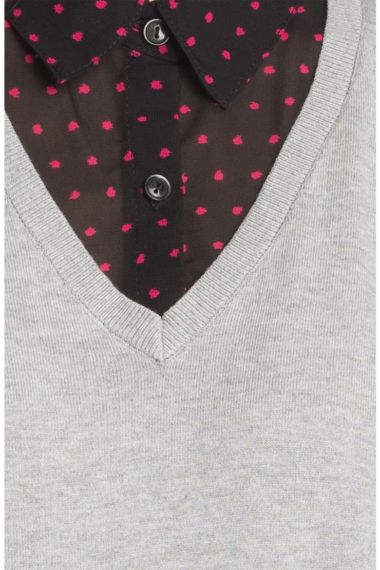 Halogen Mock Sweater & Blouse Set, Alternate, color, HEATHER GREY/ PINK DOT COMBO