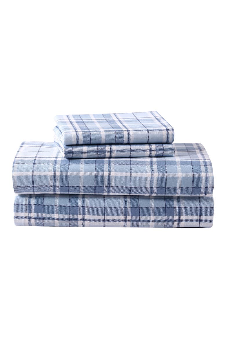 Mulholland Plaid Cotton Flannel King Sheet Set, Main, color, BLUE