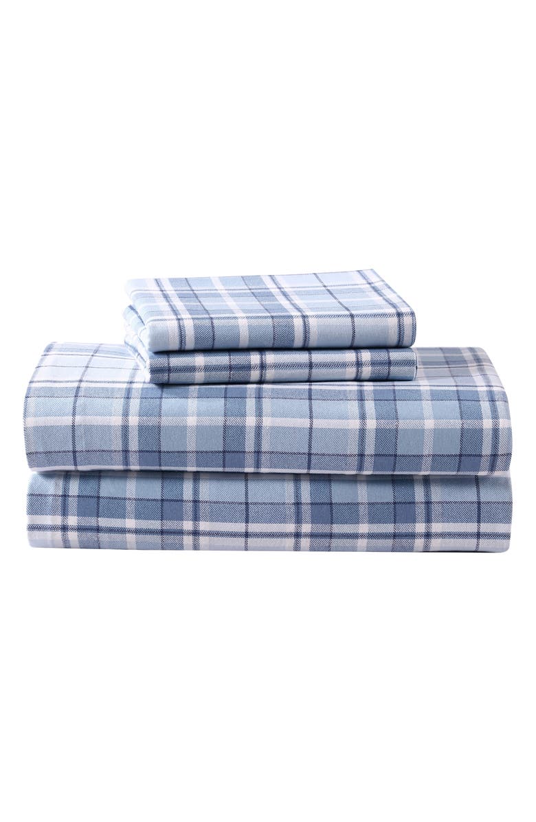 Laura Ashley Mulholland Plaid Cotton Flannel King Sheet Set, Main, color, Blue