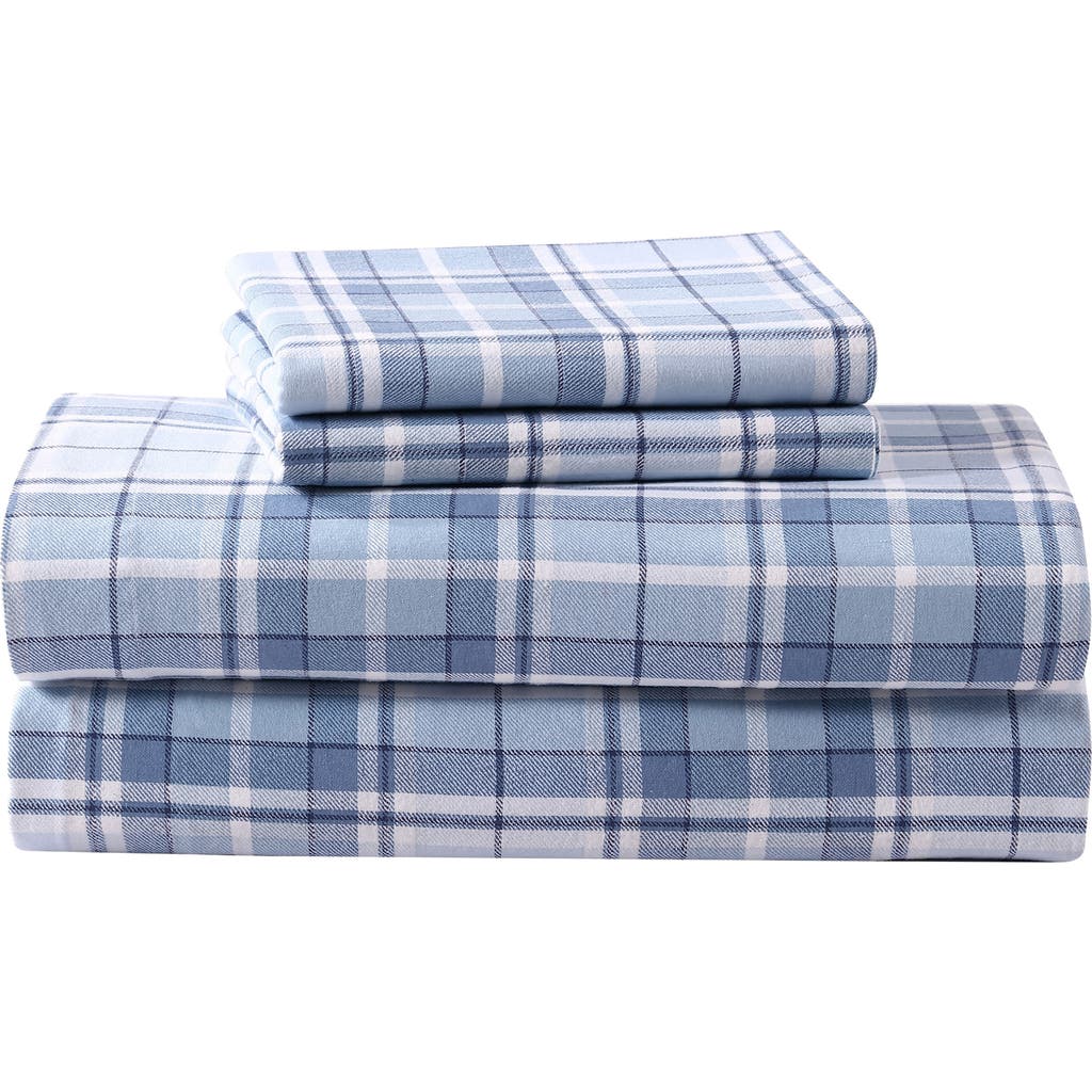 Laura Ashley Mulholland Plaid Cotton Flannel King Sheet Set In Blue