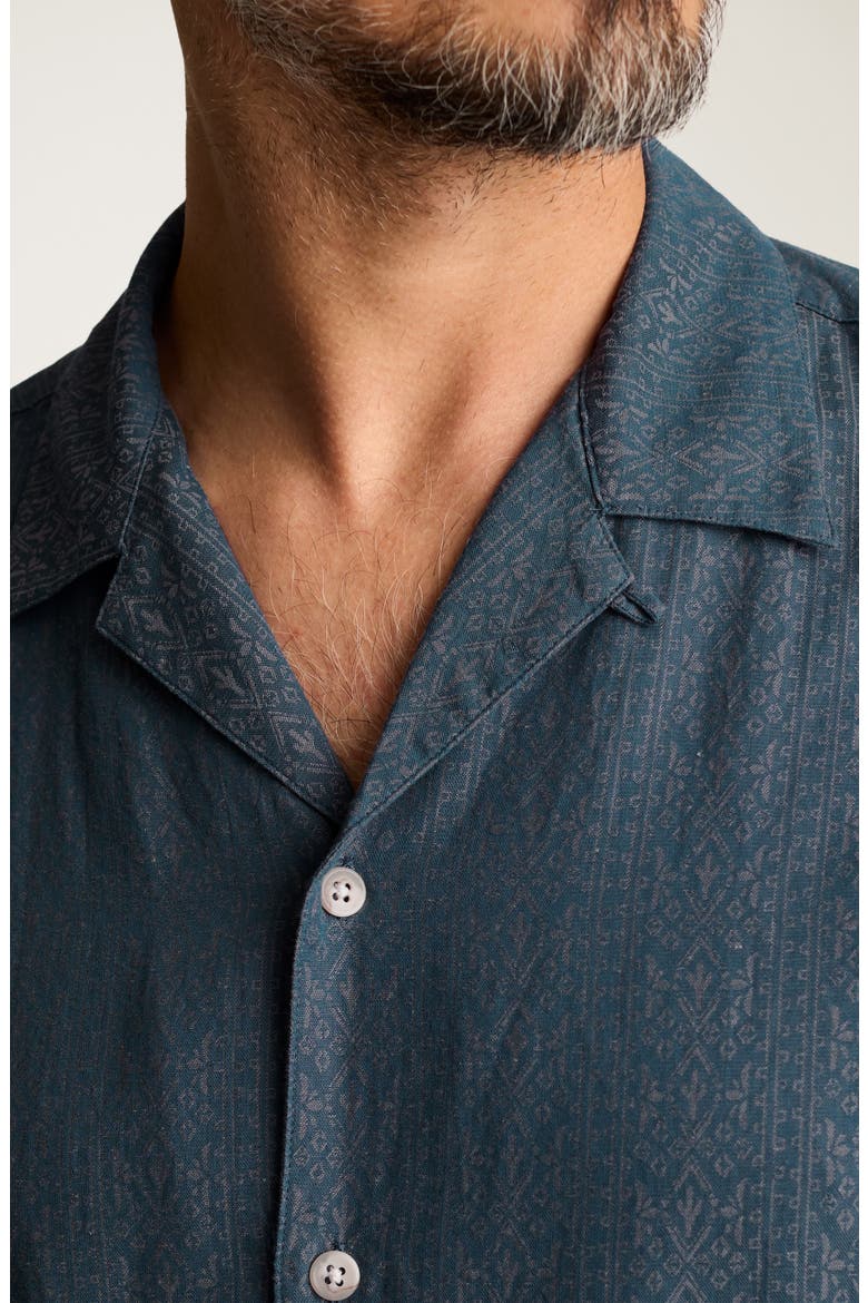 Resort Riveria Jacquard Stripe Cotton & Linen Camp Shirt, Alternate, color, LANDER GEO STRIPES C30