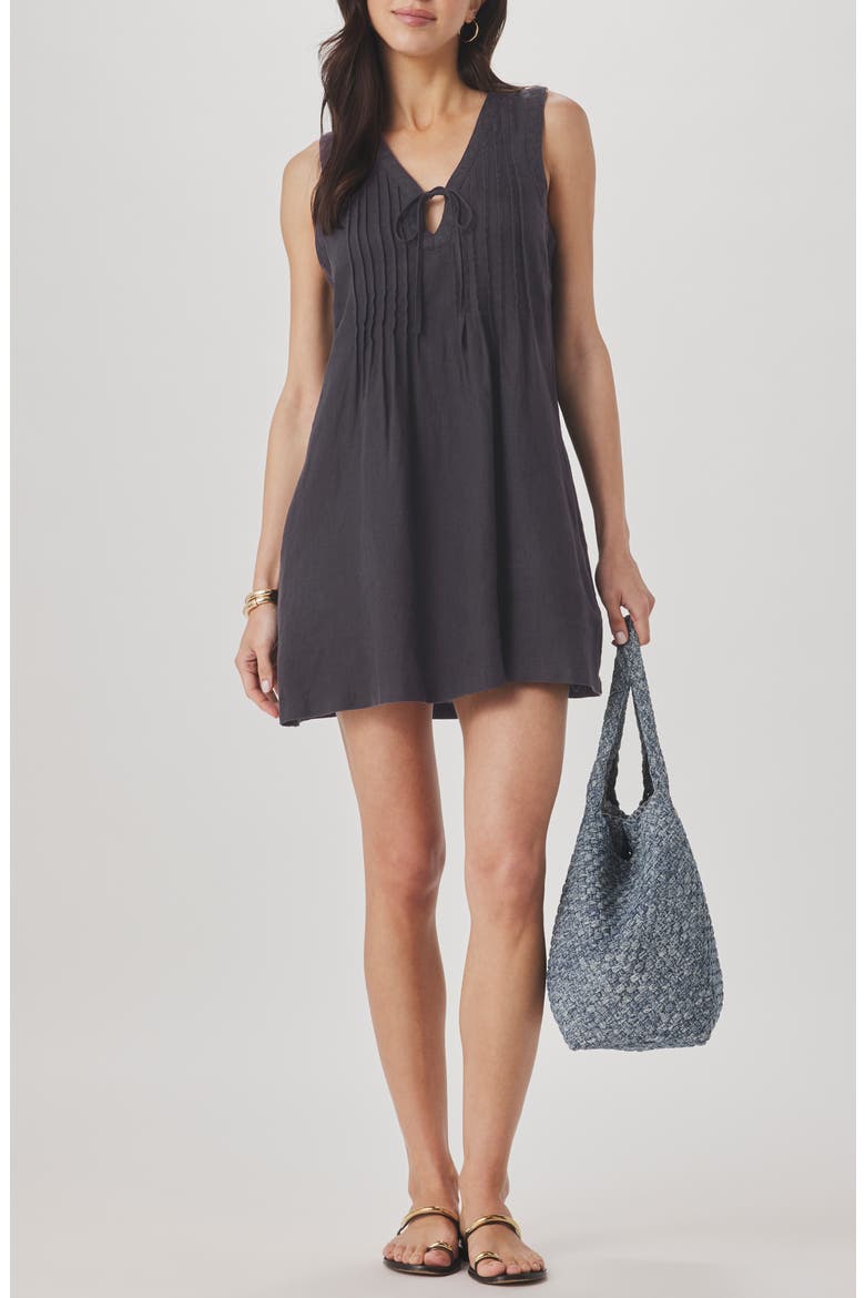 Stella Pintuck Detail Linen Minidress, Main, color, LEAD GREY