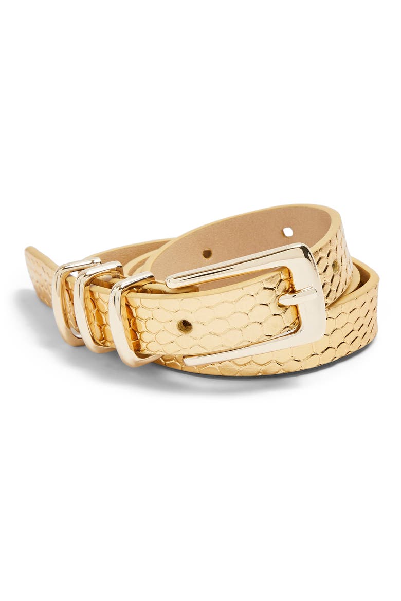 Metallic Faux Snakeskin Belt, Main, color, GOLD