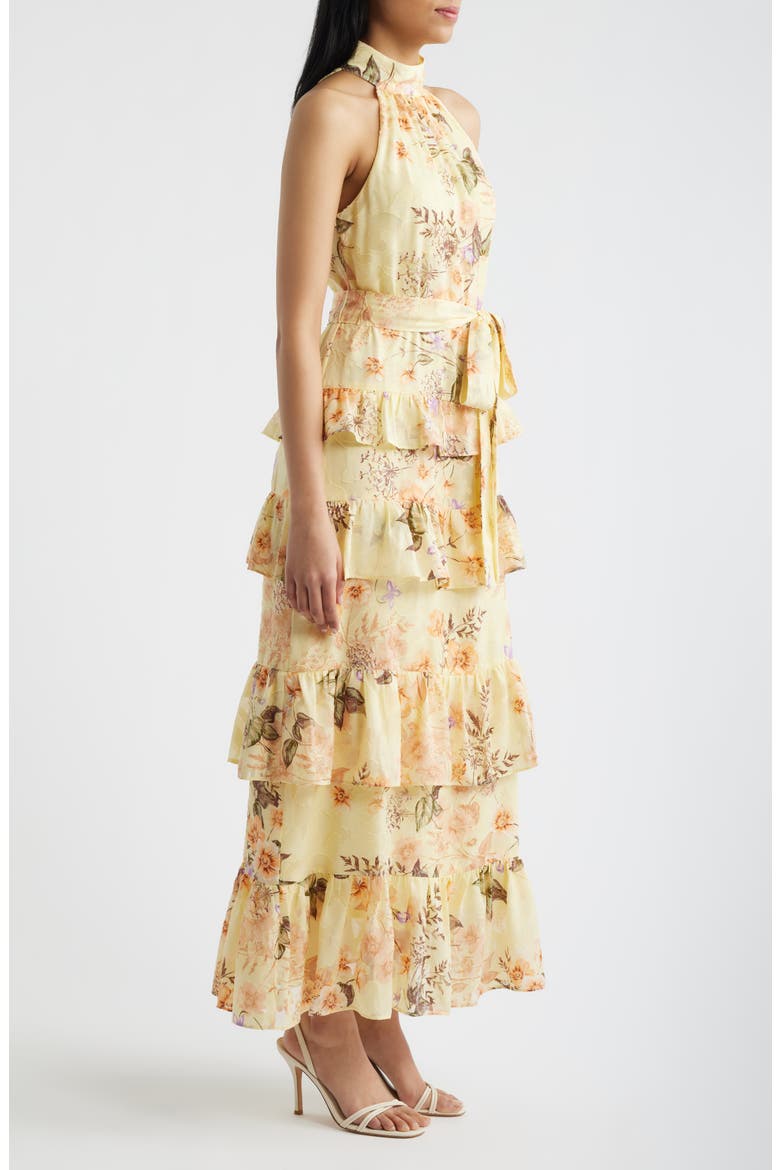 Tiered Ruffle Sleeveless Chiffon Maxi Dress, Alternate, color, DAFFODIL MULTI