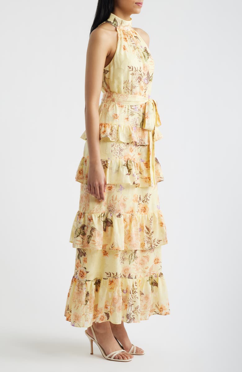 Anne Klein Tiered Ruffle Sleeveless Chiffon Maxi Dress, Alternate, color, Daffodil Multi