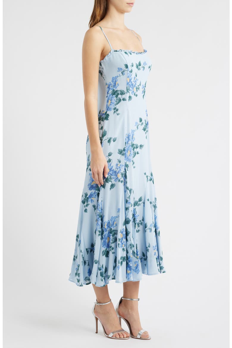 Lilibet Floral Ruffle Trim Midi Dress, Alternate, color, FRESH AIR