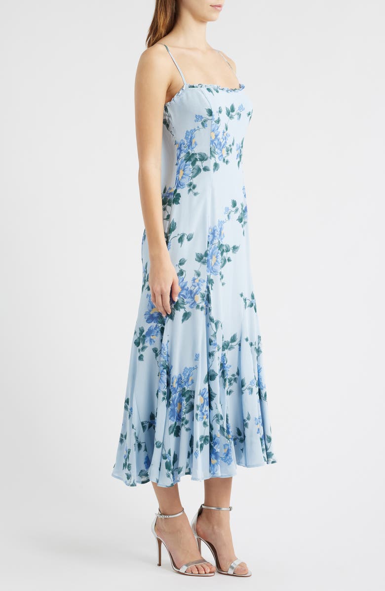 Reformation Lilibet Floral Ruffle Trim Midi Dress, Alternate, color, Fresh Air