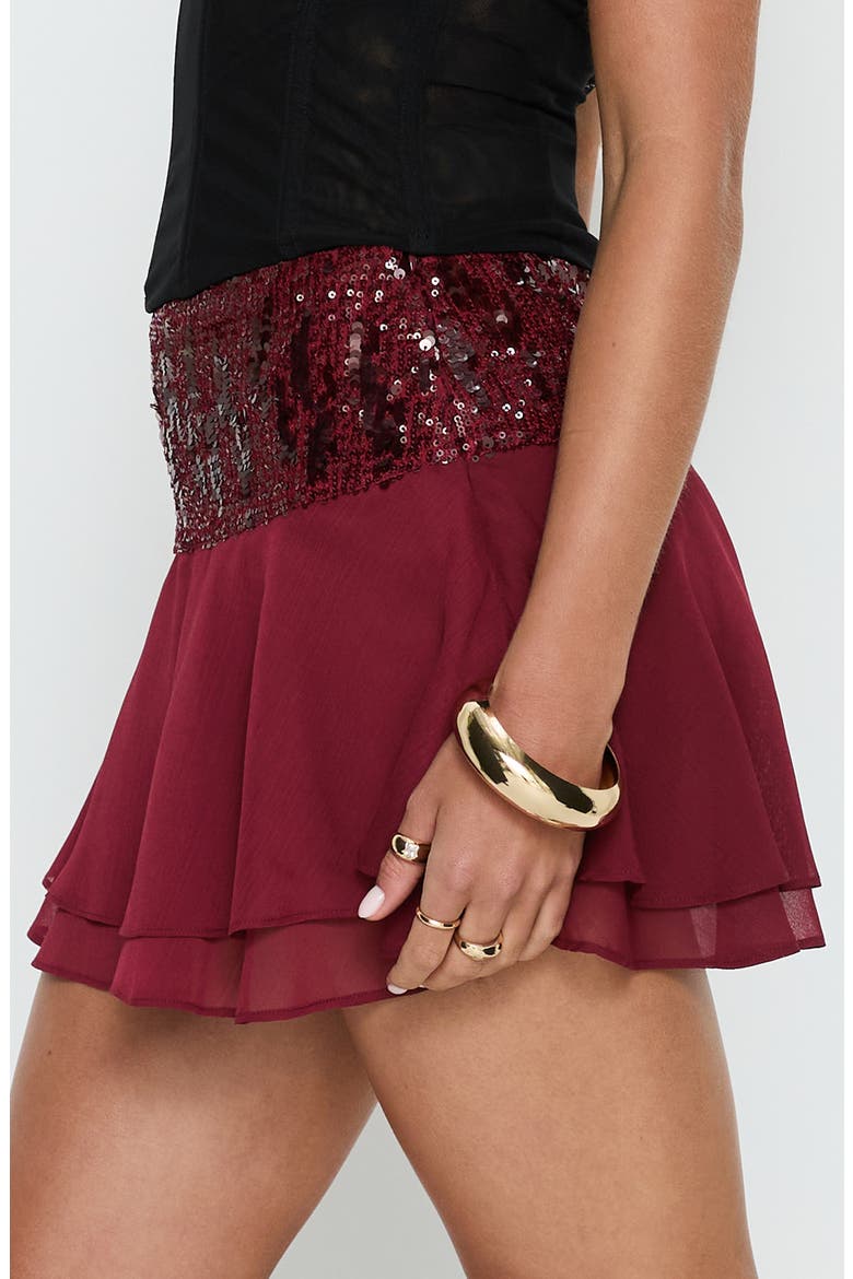 Zenayda Sequin Drop Waist Miniskirt, Alternate, color, BURGUNDY