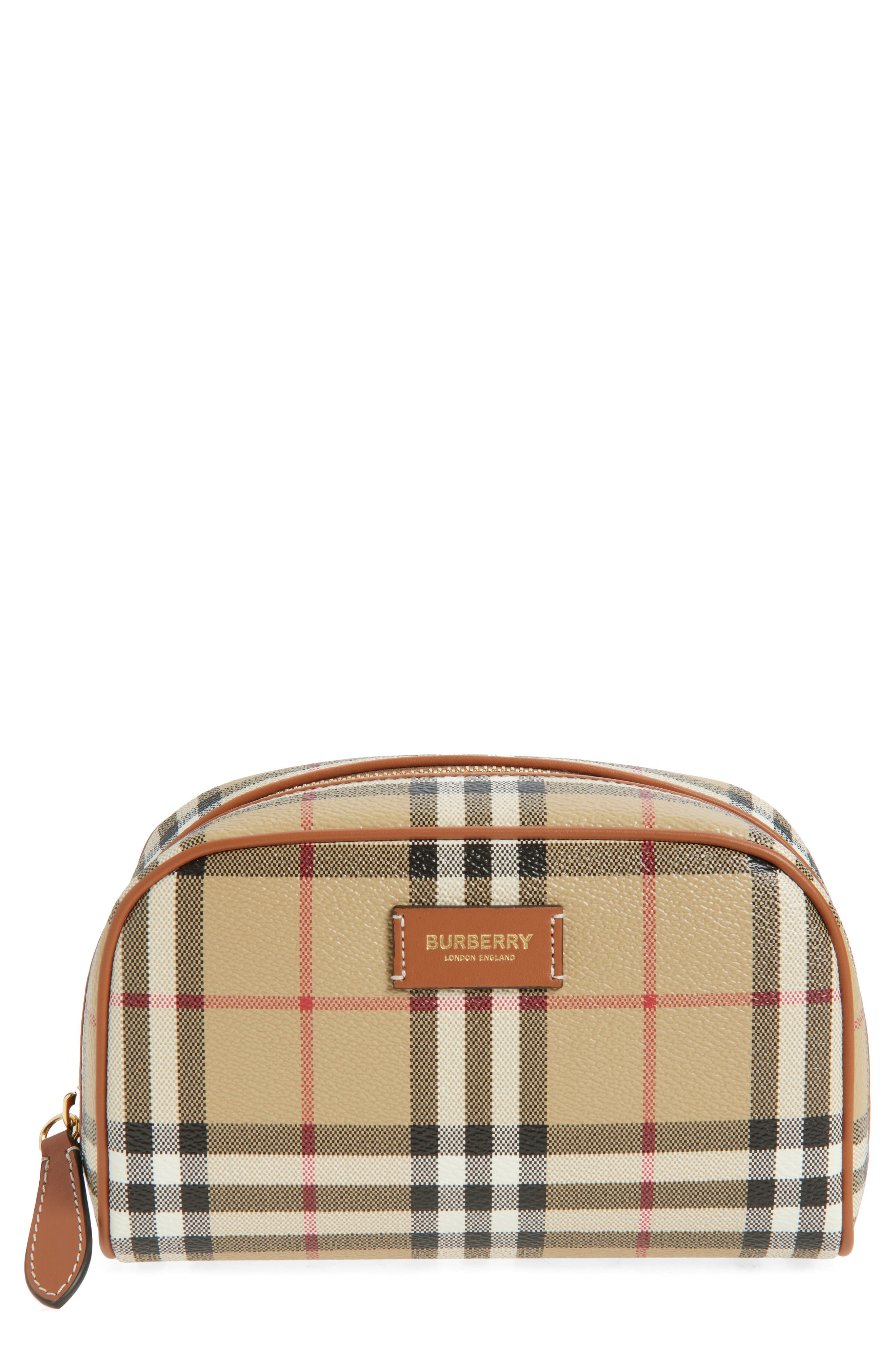 Burberry Medium Check Coated Canvas Cosmetics Pouch, Main, color, 