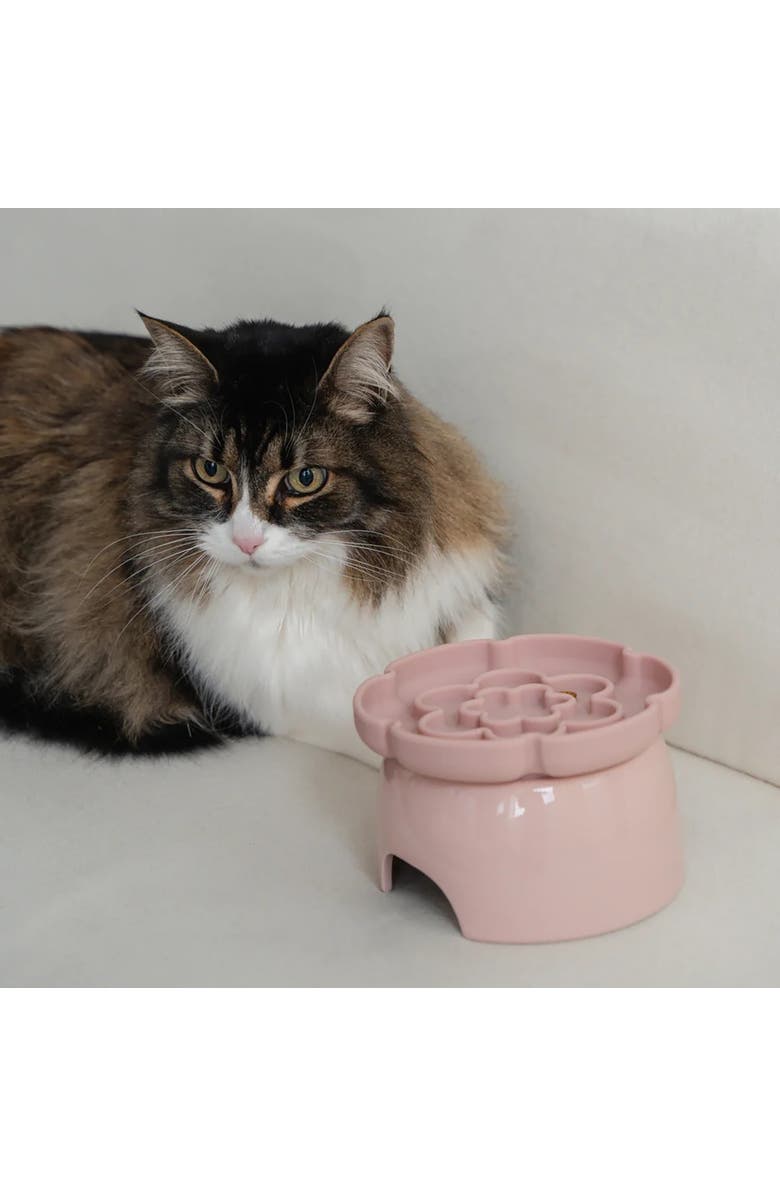 Dexypaws Flower Elevated Slow Feeder, Pink Blush, Silicone Cat Dish, Alternate, color, Pink