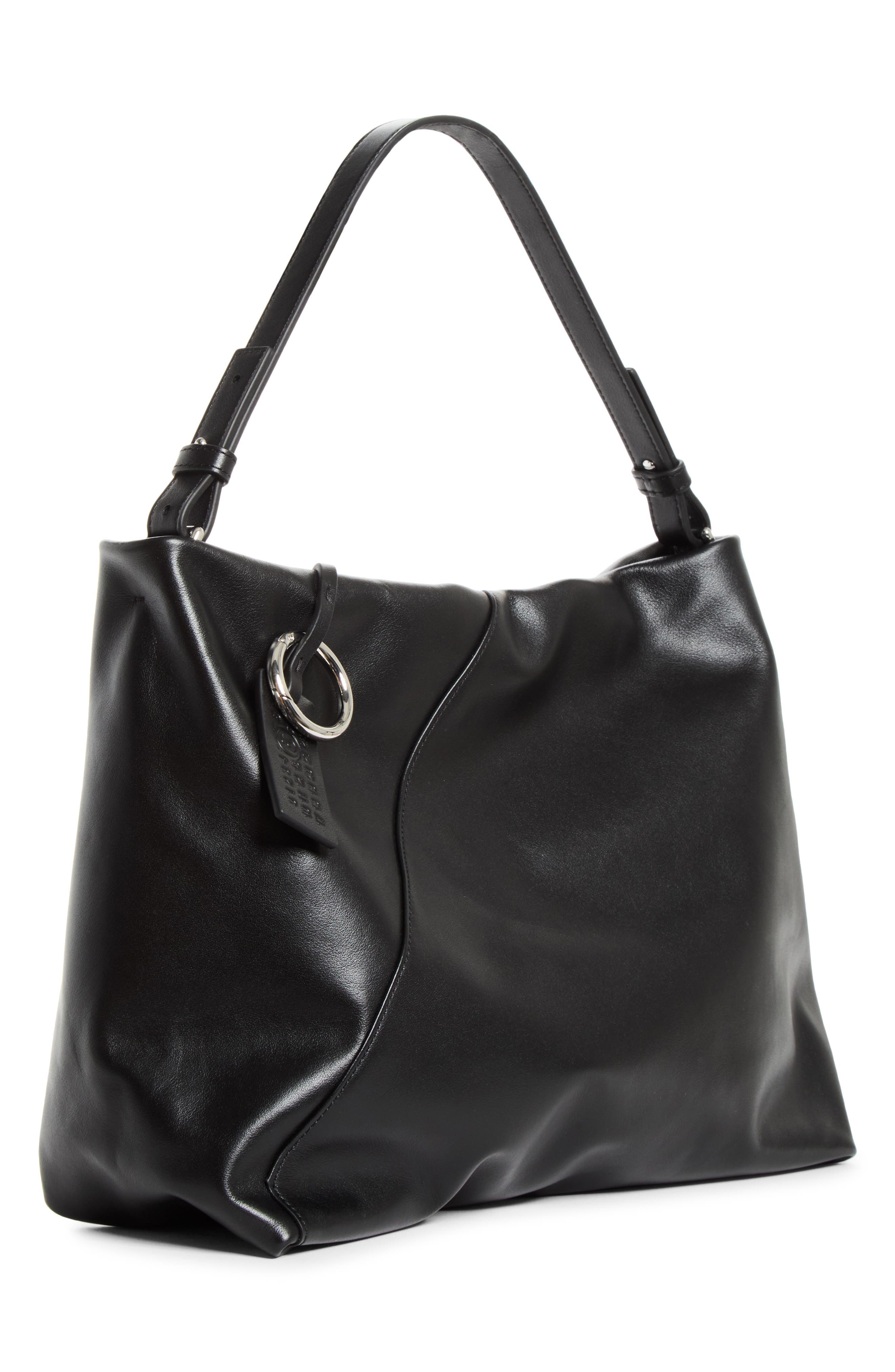 Folded Leather Shoulder Bag, Alternate, color, BLACK