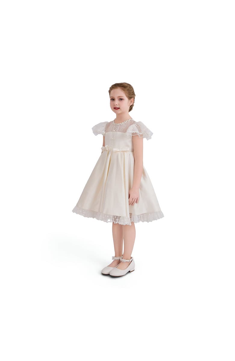 Tulleen Lace-Trim Puff Sleeve Dress, Alternate, color, Ivory