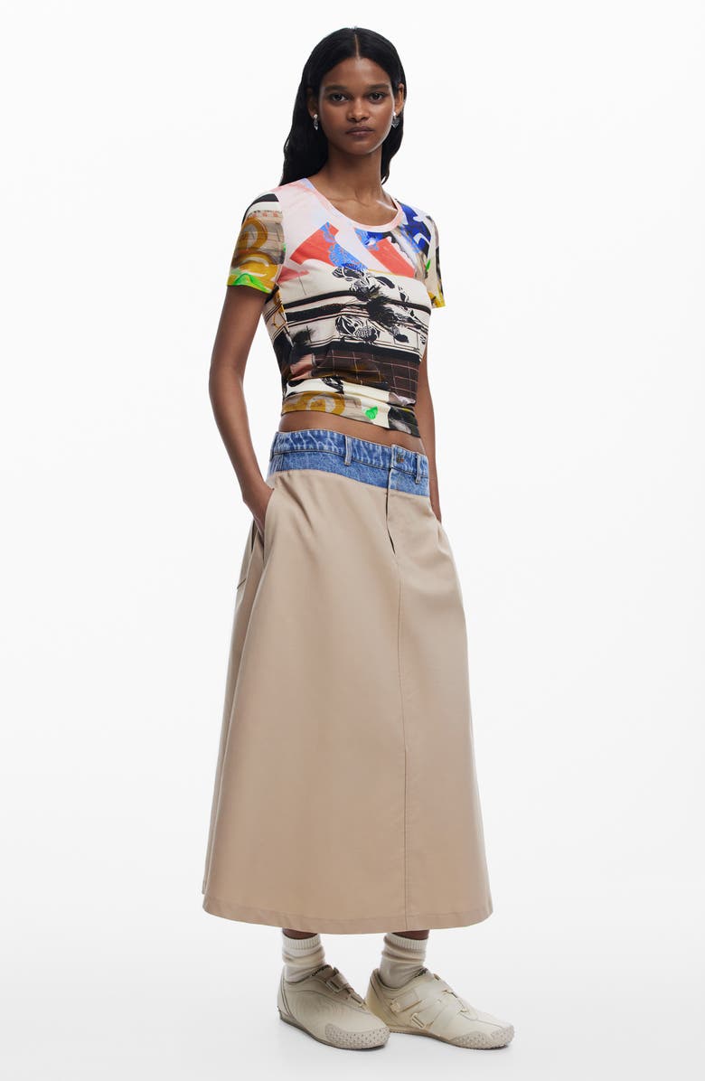 Desigual Abstract Print Cotton Blend T-Shirt, Alternate, color, White Multi