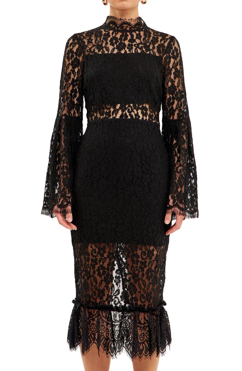 Endless Rose Long Sleeve Lace Midi Dress, Alternate, color,