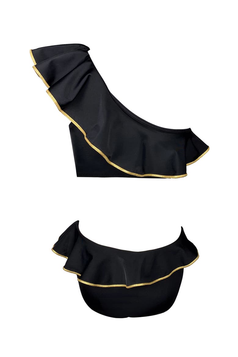 One Shoulder Cut-Out Hand-Knitted Rose Detail One Piece Swimsuit, Little Kid-Big Kid, Alternate, color, Black