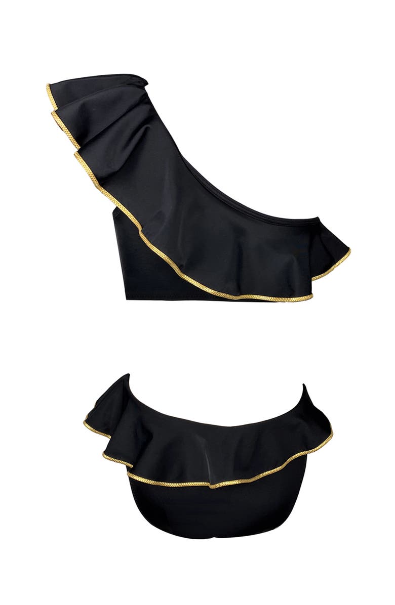 NESSI BYRD One Shoulder Cut-Out Hand-Knitted Rose Detail One Piece Swimsuit, Little Kid-Big Kid, Alternate, color, Black