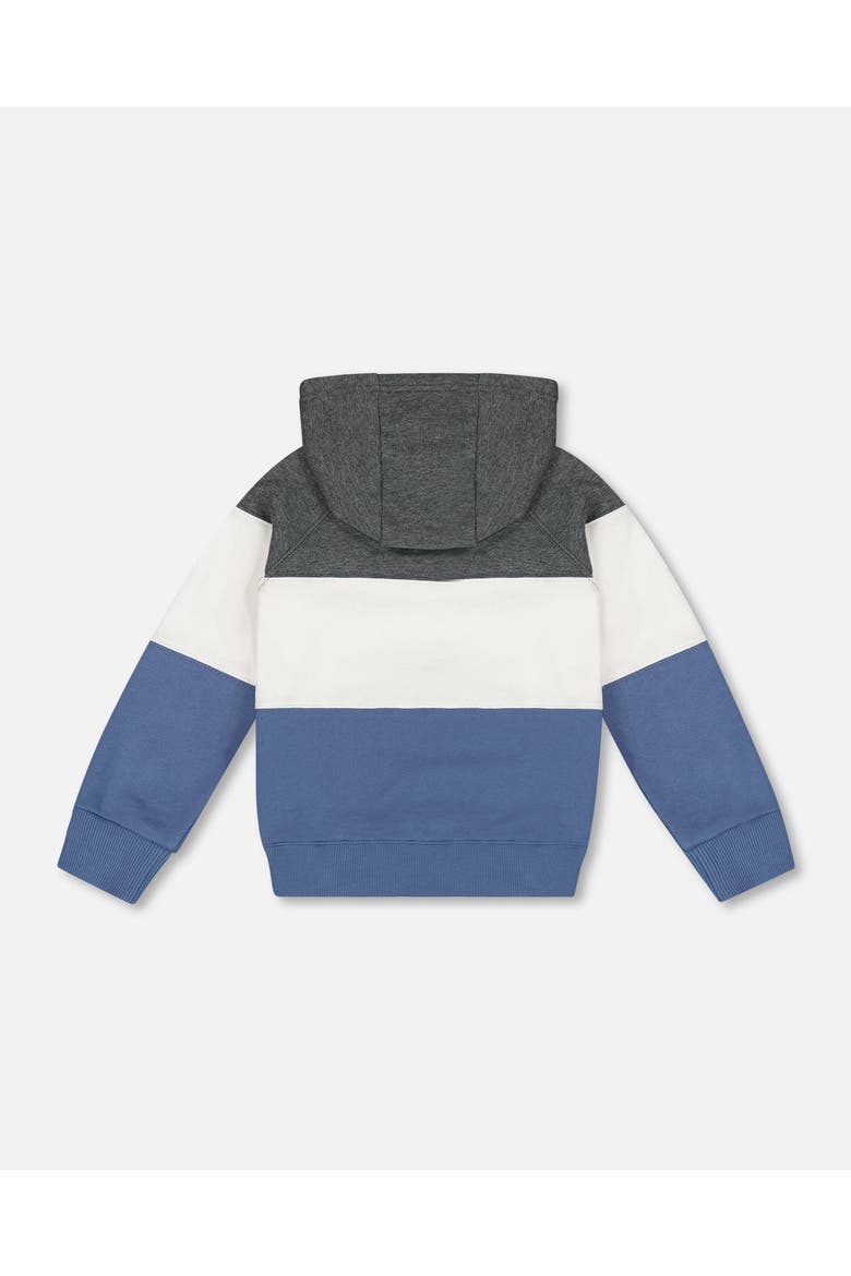 Little Boy's Colorblock Hooded Fleece Sweatshirt Gray, White And Blue, Alternate, color, Moonlight Blue