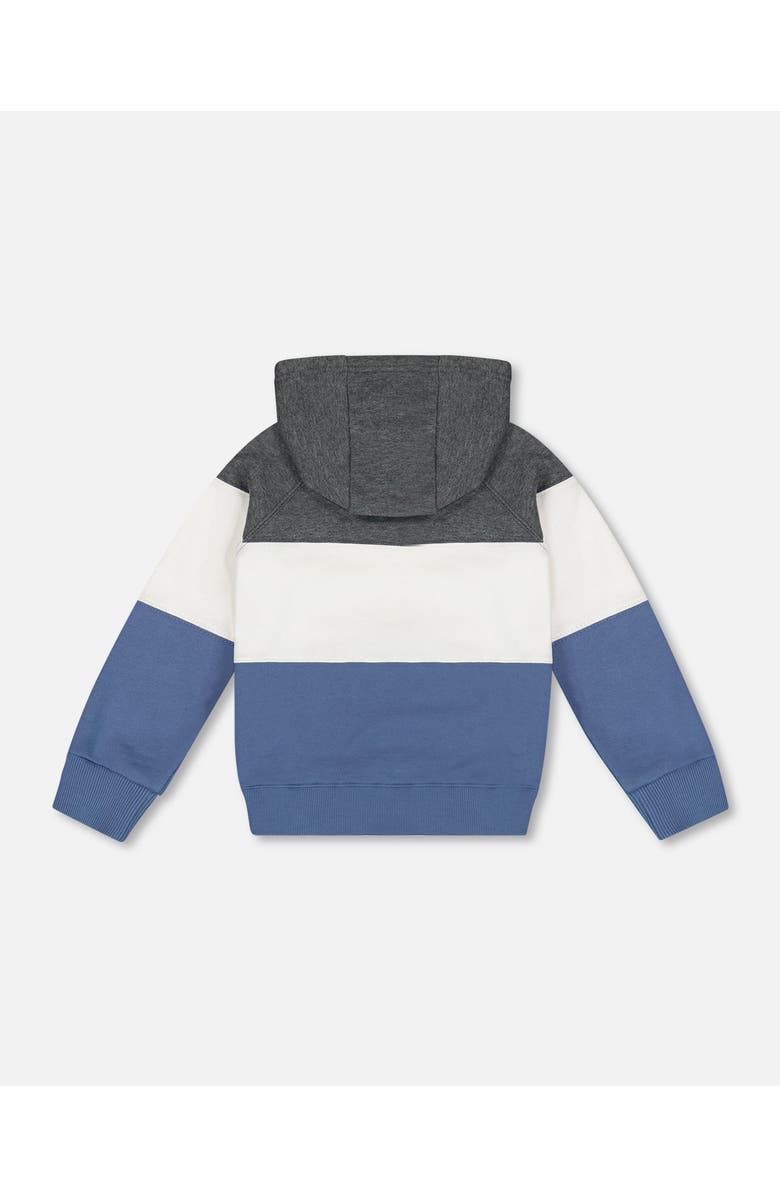 Deux par Deux Little Boy's Colorblock Hooded Fleece Sweatshirt Gray, White And Blue, Alternate, color,