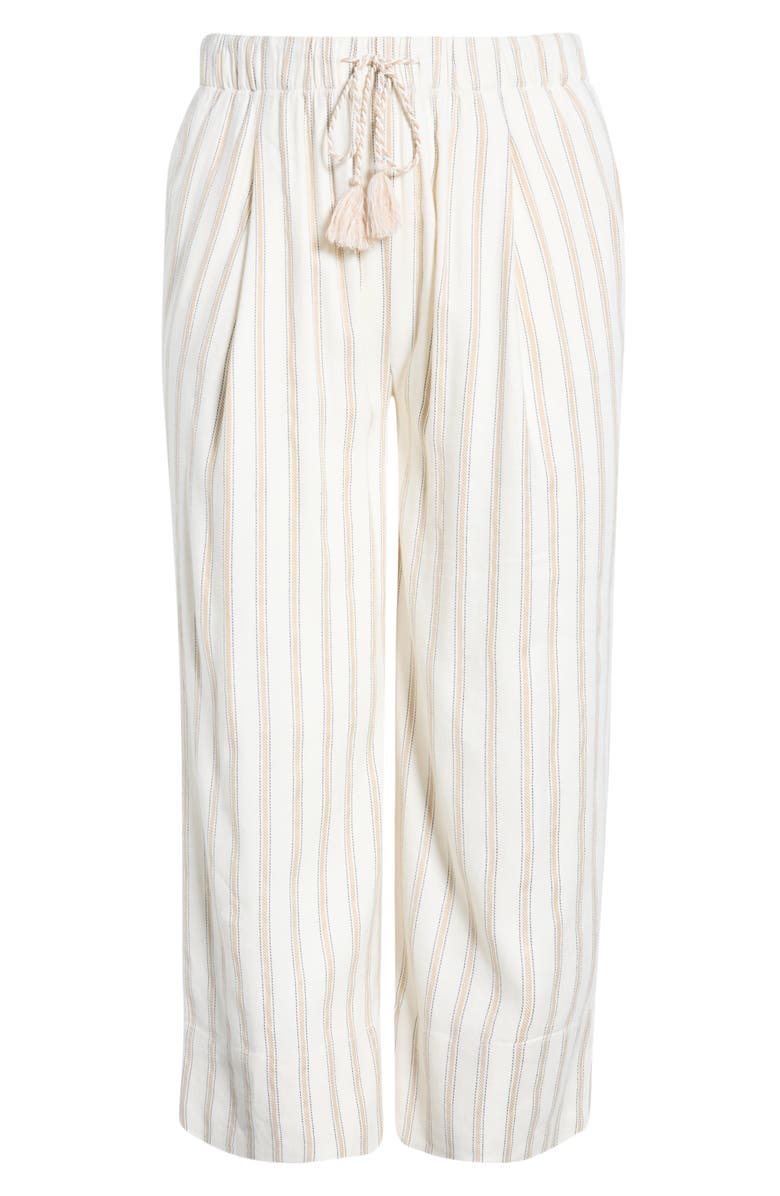 Liverpool Los Angeles Stripe Pull-On Crop Wide Leg Pants, Alternate, color, Cream/ Tan Stripe