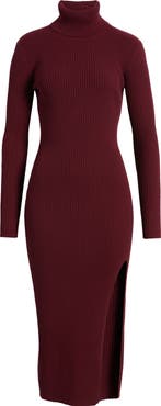 Open Edit Rib Long Sleeve Turtleneck Sweater Dress