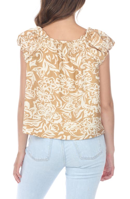 Rain And Rose Floral Print Top In Beige