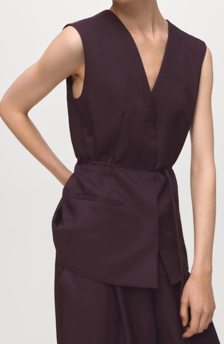 MANGO Tie Waist Vest, Alternate, color, Burgundy