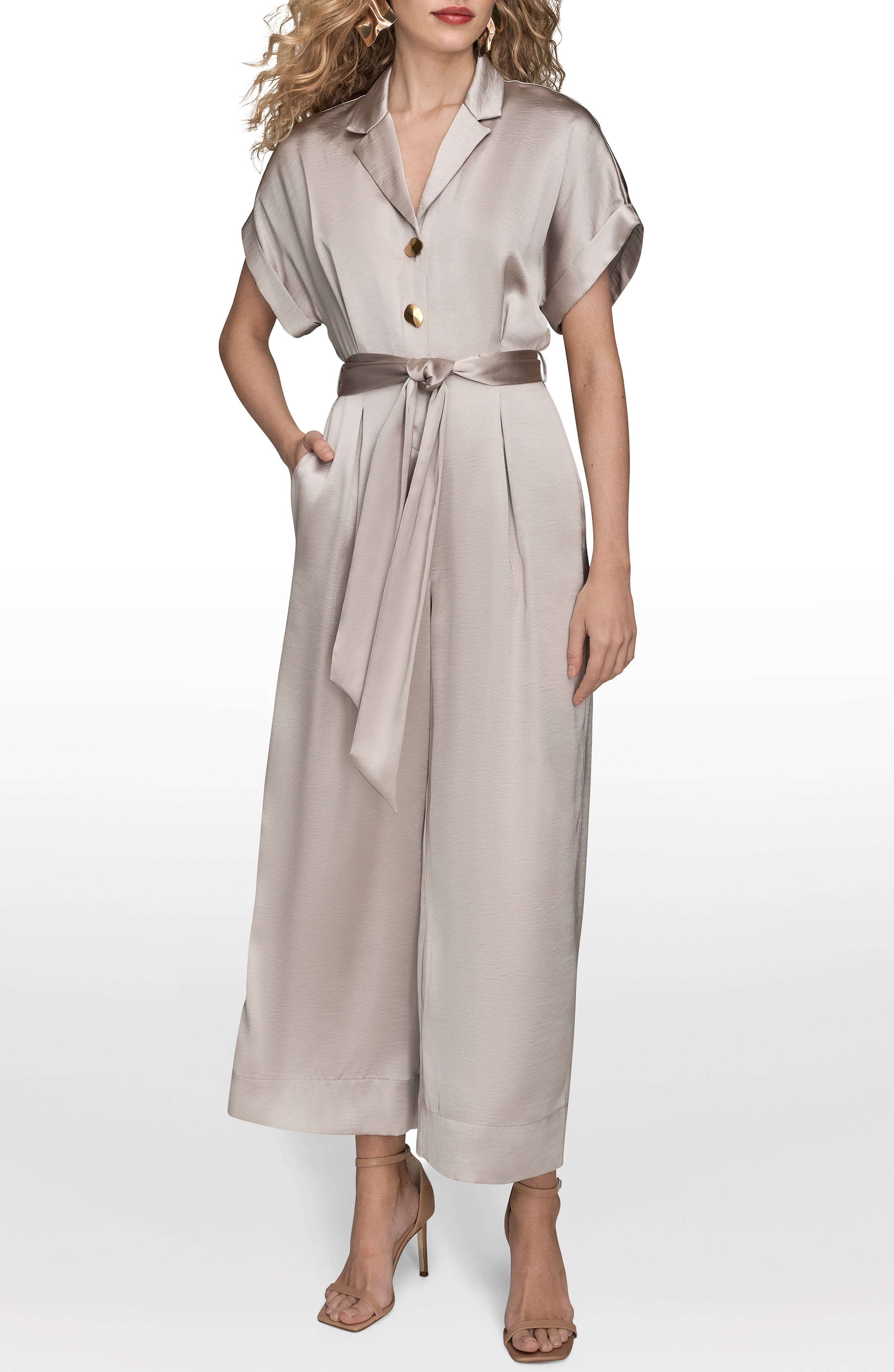 Tie Waist Satin Jumpsuit
