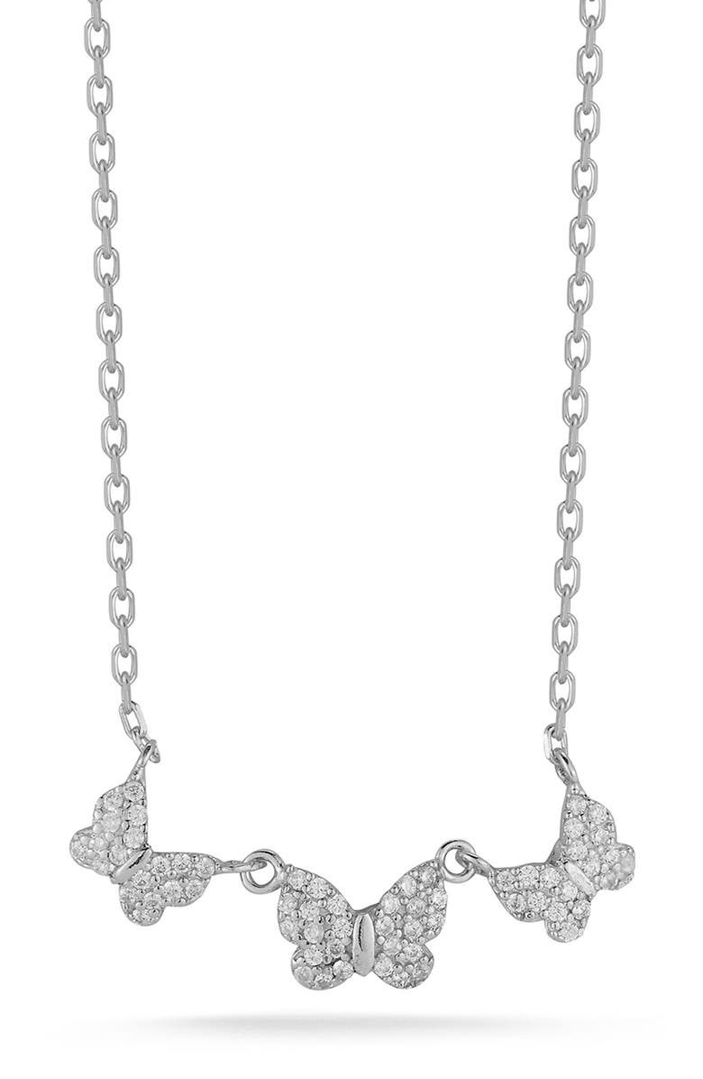 GLAZE JEWELRY Cubic Zirconia Butterfly Frontal Necklace, Main, color, Silver