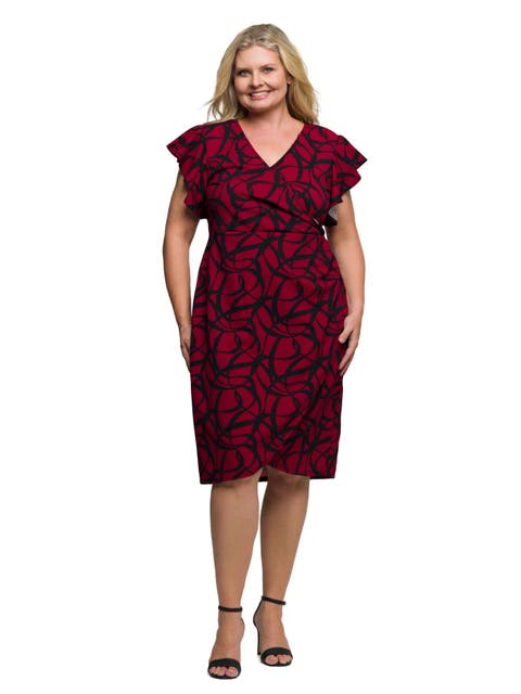 Print Flutter Sleeve Faux Wrap Dress