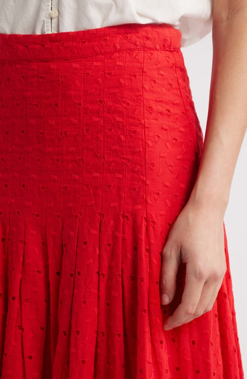 The Great . The Rhythm Eyelet Midi Skirt In Red Rose