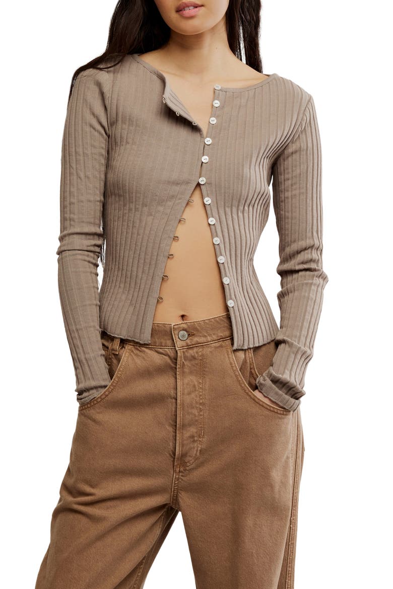 Tilly Rib Long Sleeve Button-Up Top, Main, color, FALLEN ROCK