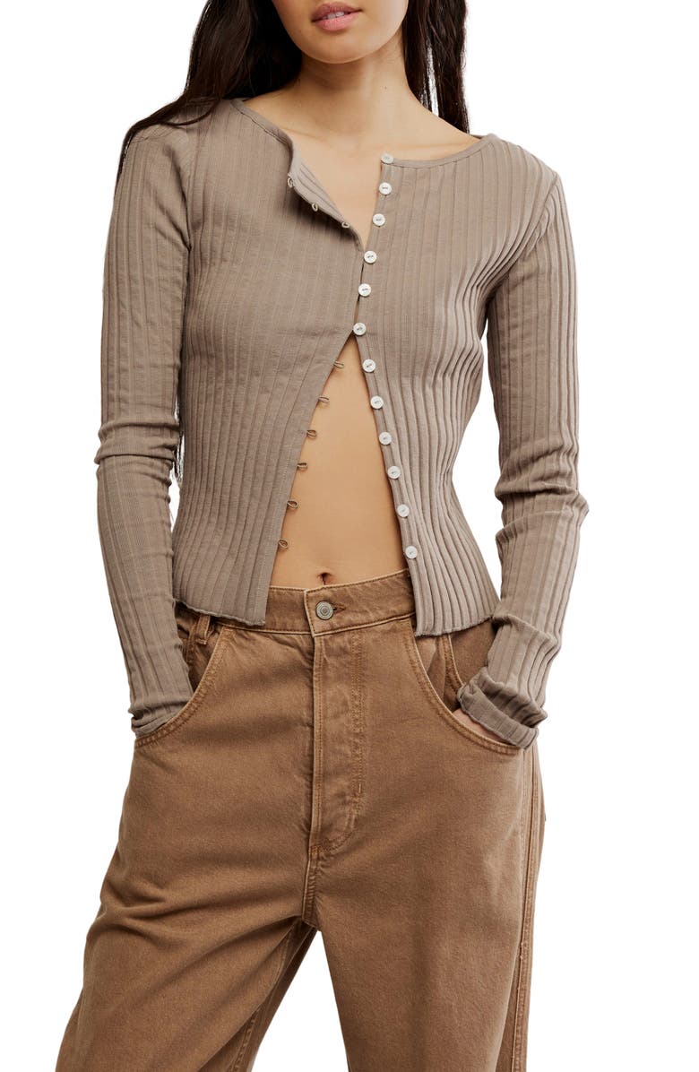 Free People Tilly Rib Long Sleeve Button-Up Top, Main, color, Fallen Rock
