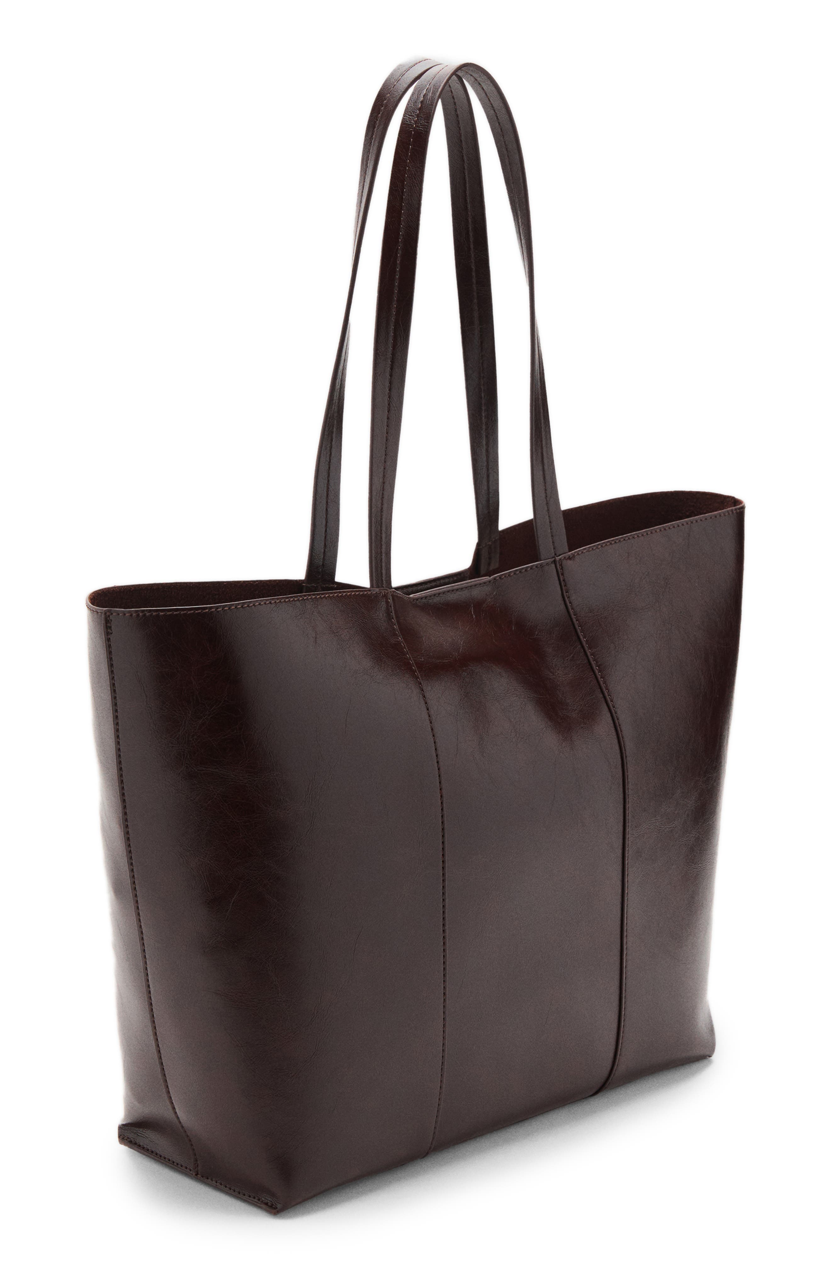 MANGO Large Leather Shopper Bag, Alternate, color, Chocolate