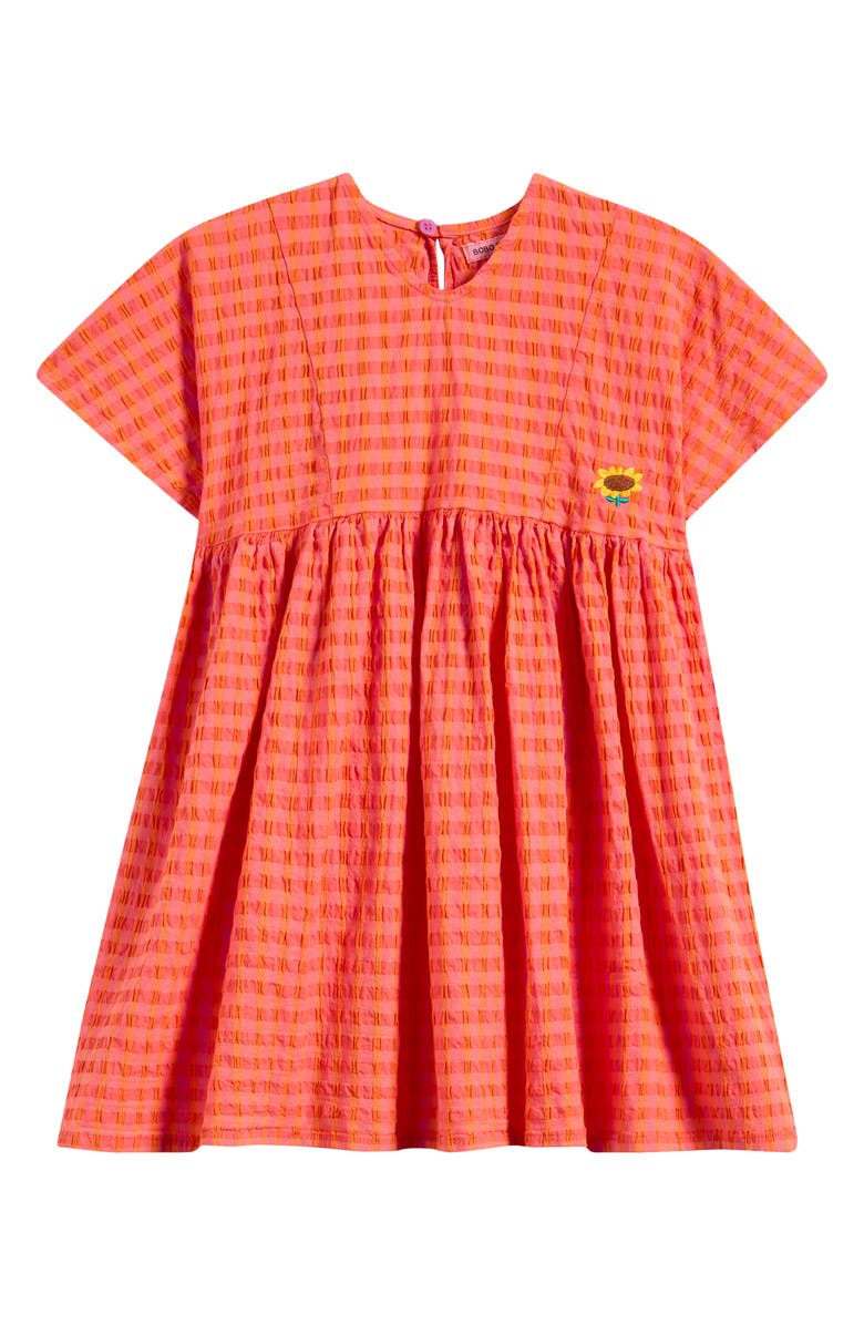 Bobo Choses Kids' Vichy Sunflower Embriodered Stripe Seersucker Dress, Main, color,