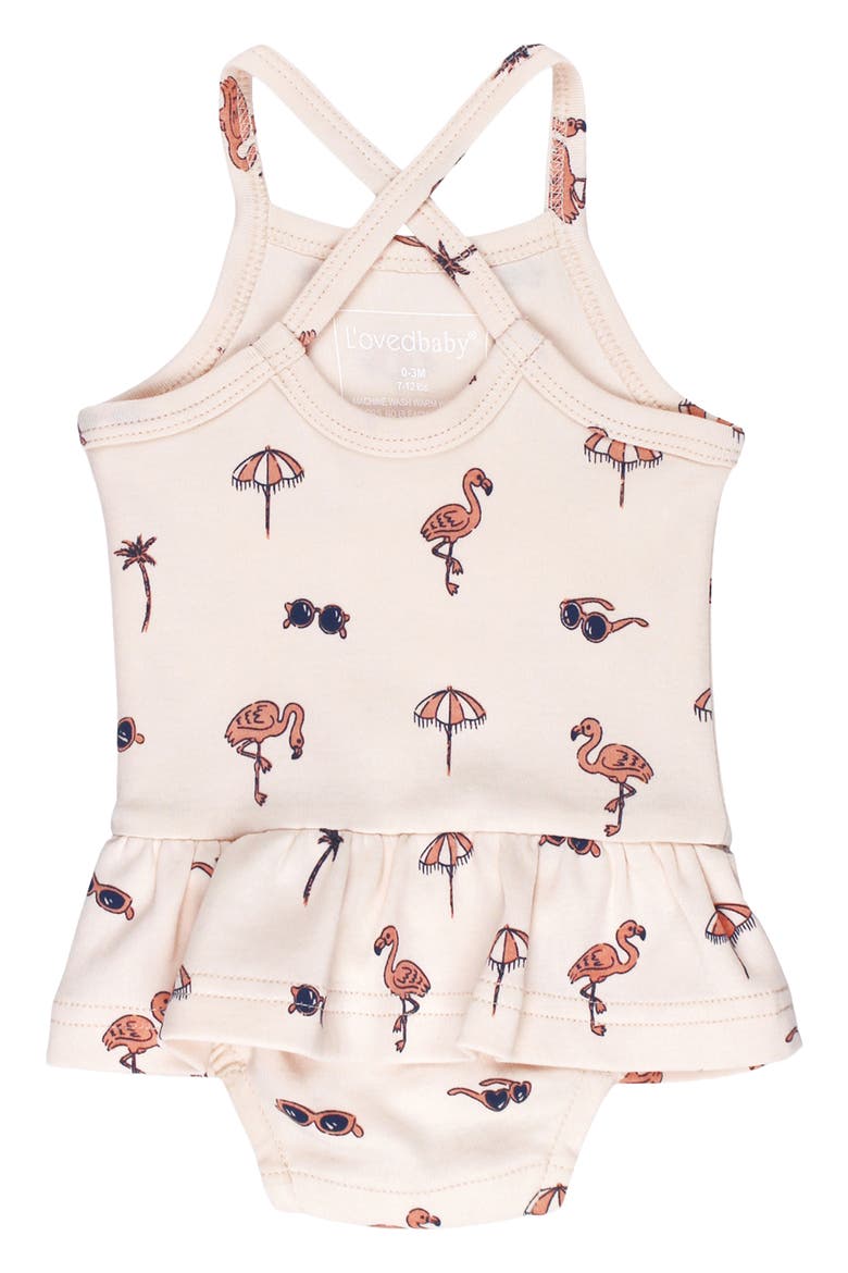 Flamingo Print Organic Cotton Skirted Bodysuit, Alternate, color, FLAMINGO