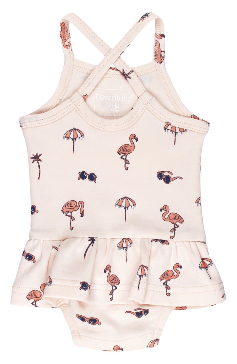 L'ovedbaby Flamingo Print Organic Cotton Skirted Bodysuit, Alternate, color, Flamingo