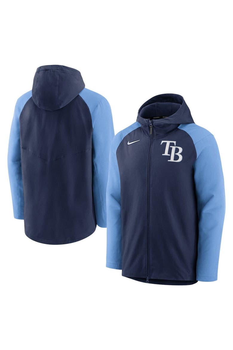 Men's Nike Navy/Light Blue Tampa Bay Rays Authentic Collection Performance Raglan Full-Zip Hoodie, Main, color, Navy