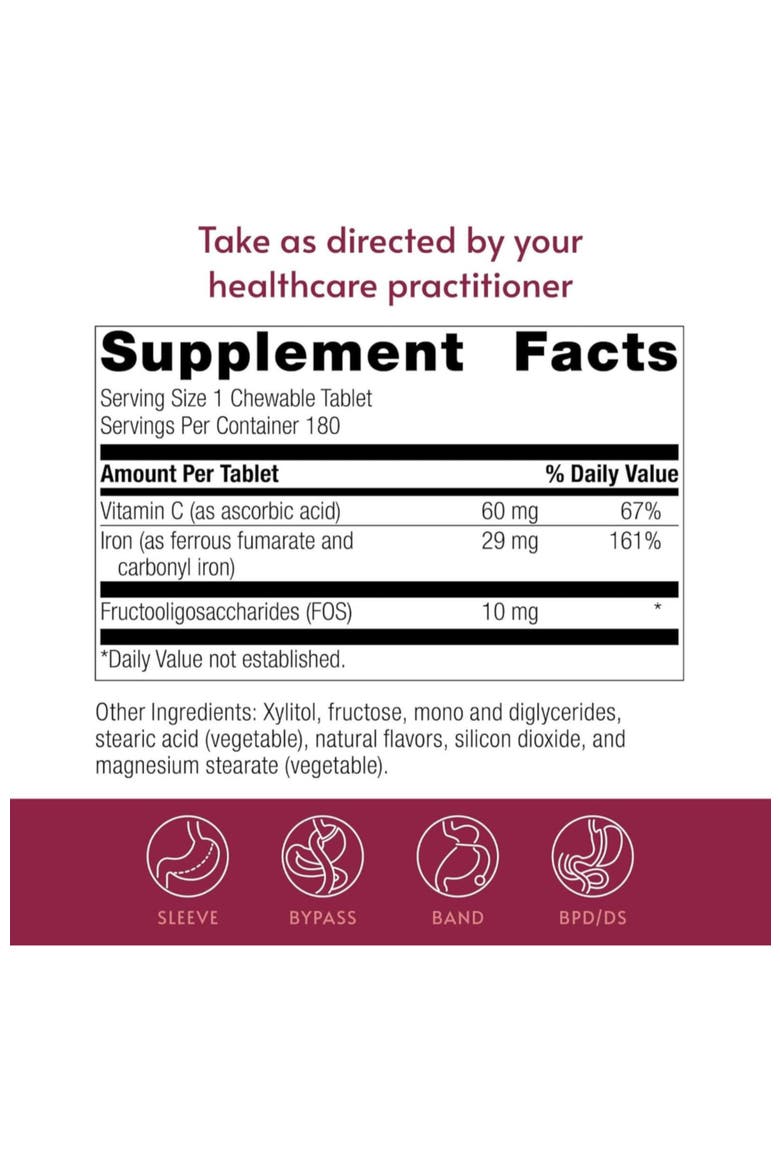 Chewable Iron 29 mg Supplement with Vitamin C 180 Count, Alternate, color, None