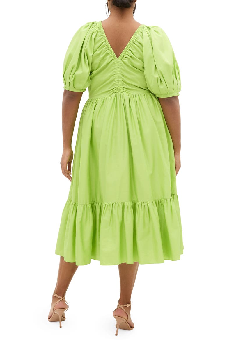 Grace Puff Sleeve Midi Dress, Alternate, color, PISTACHIO