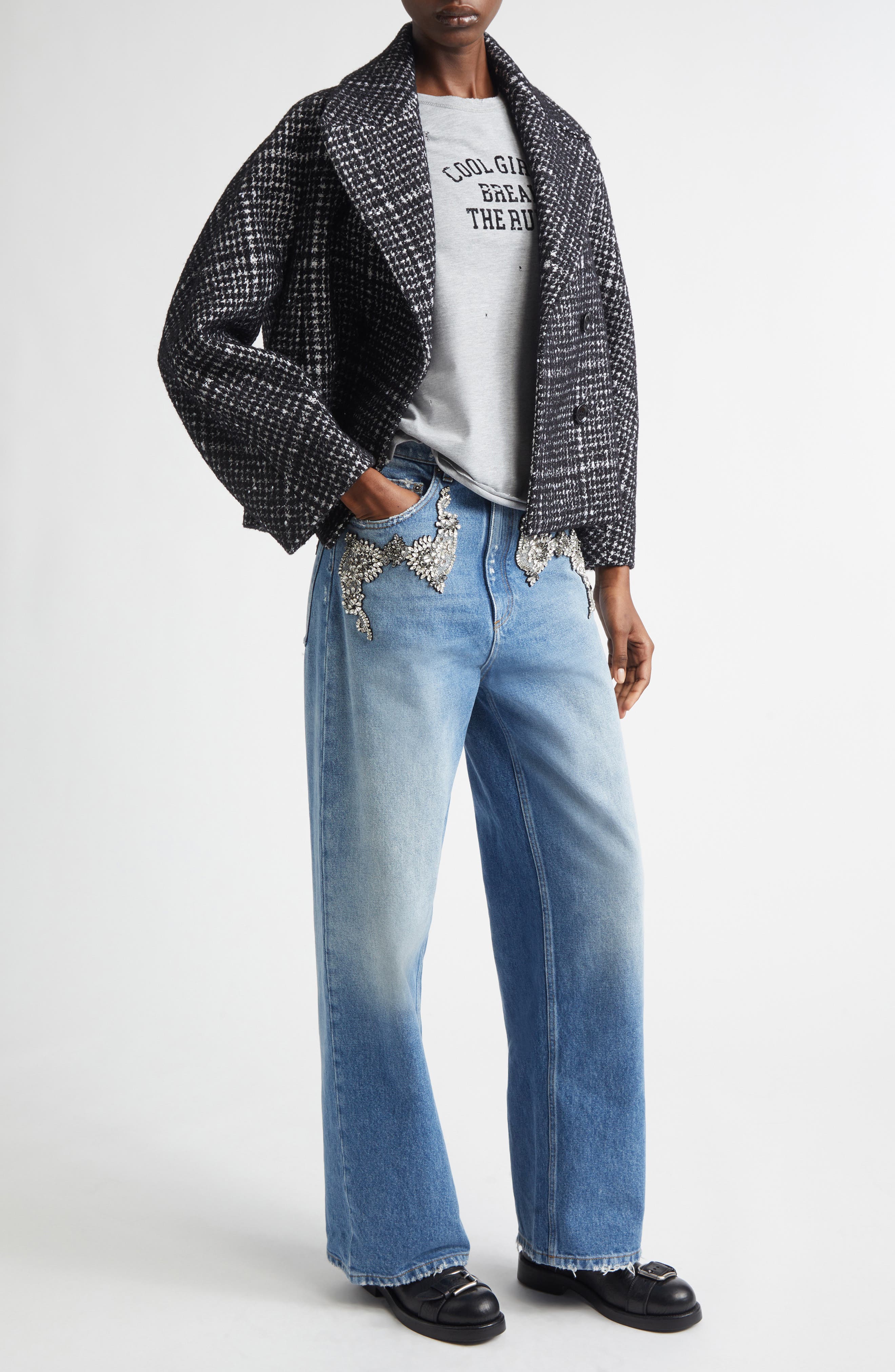 Double Breasted Plaid Crop Jacket - image 2