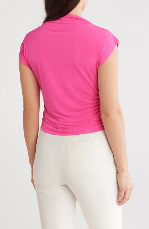 Renee C Cap Sleeve Ruched Crop Top In Fuchsia