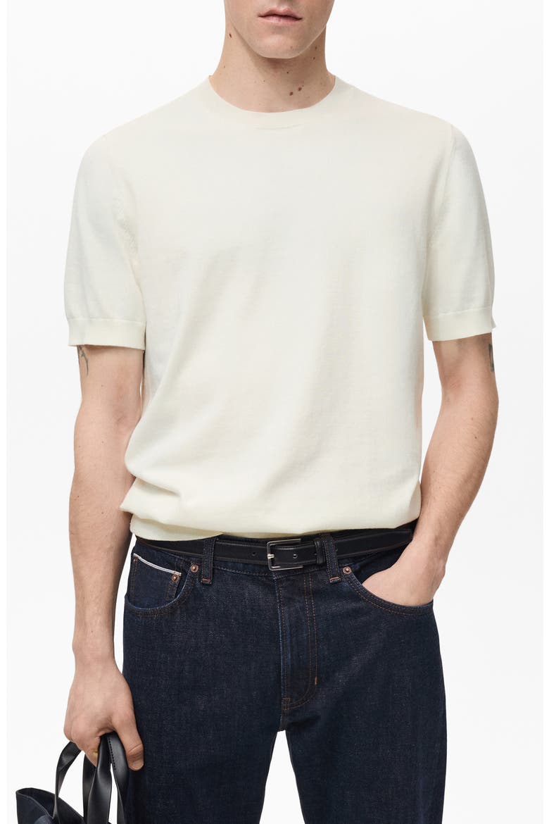 Short Sleeve Cotton Crewneck Sweater, Main, color, OFF WHITE